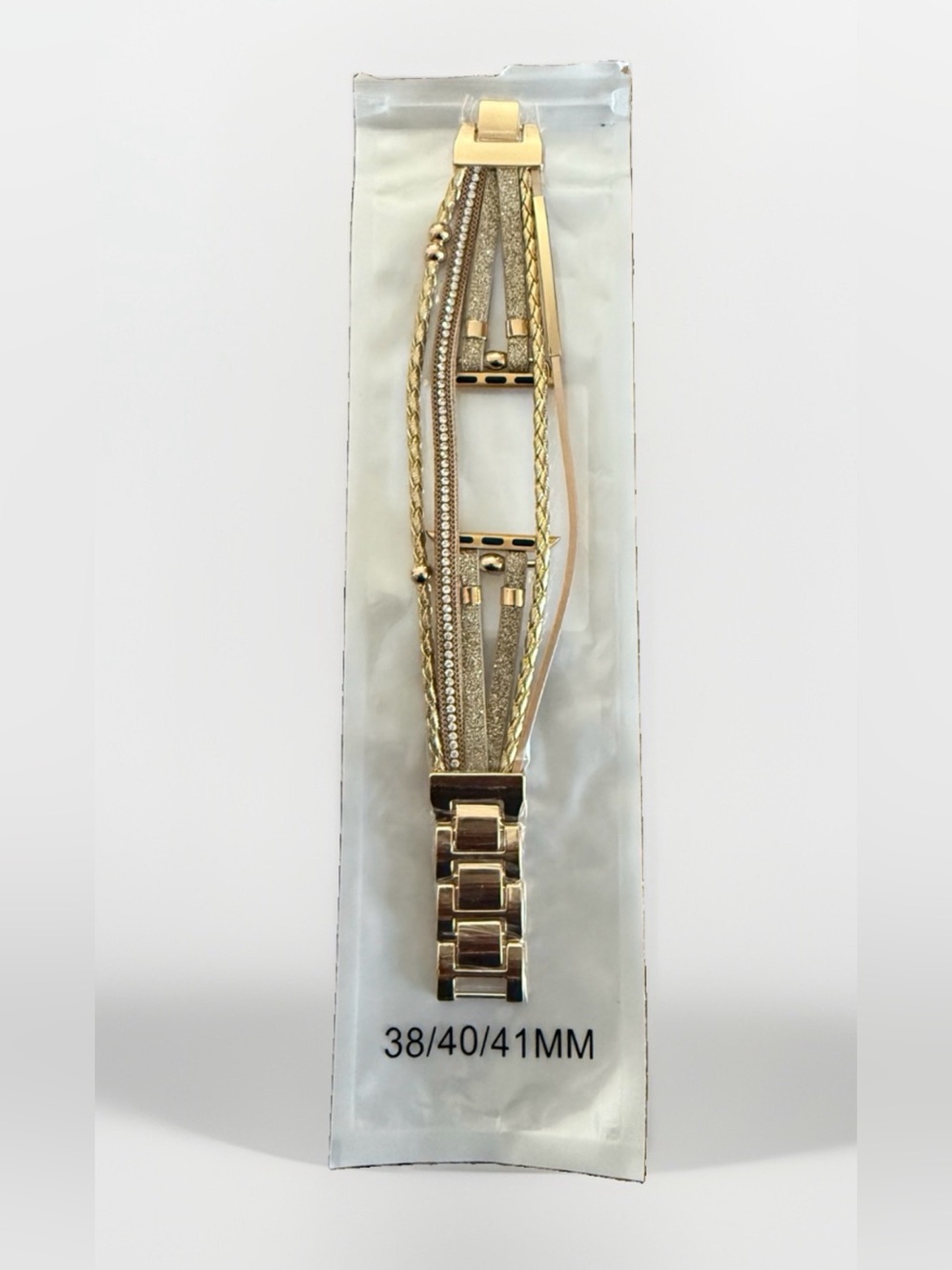 WONMILLE Apple Watch Band 38mm 40mm 41mm Gold Rhinestone Leather Bracelet